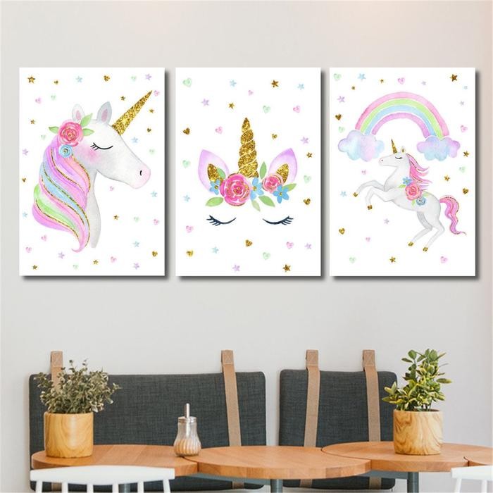 

TERBARU Cute Unicorn Rainbow Canvas Poster Nursery Wall Art Canvas Print Baby