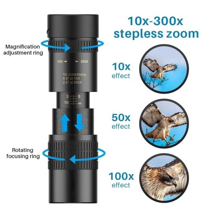 Terbagus Teropong Jarak Jauh Monocular Zoom Telescope Long Range 10-300X40 Terlariss 