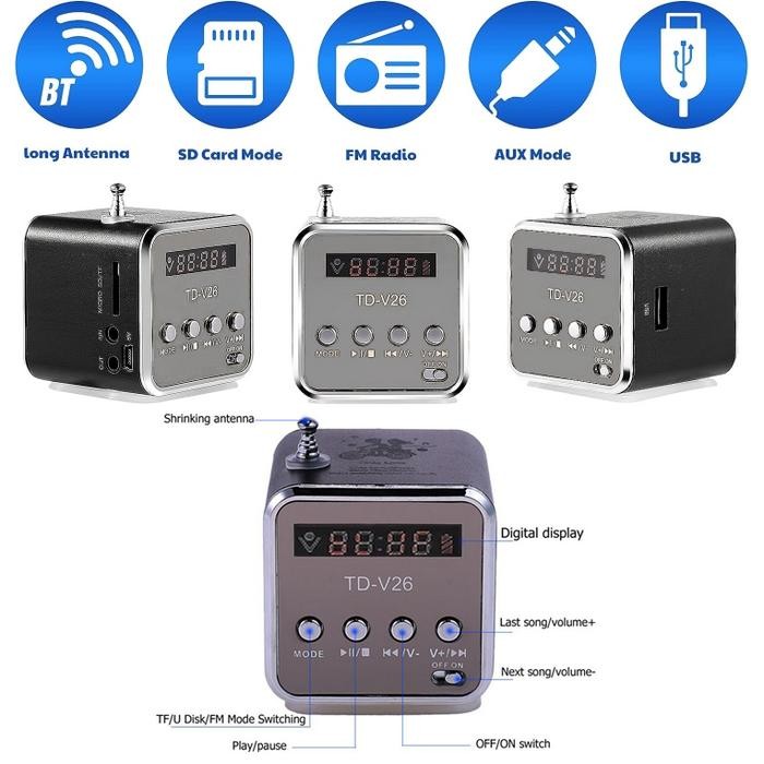 Speaker Portable Mini Fm Radio Bluetooth Tf Card Led Display