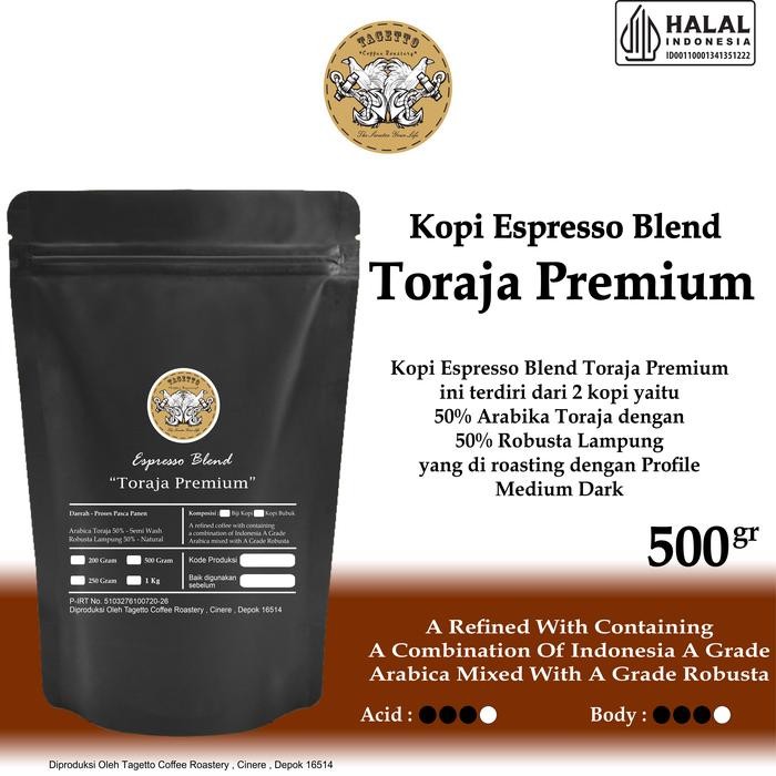 

BIJI KOPI ESPRESSO TORAJA PREMIUM 500GR - ARABICA 50% & ROBUSTA 50% BEAN GROUND BUBUK 500 GRAM