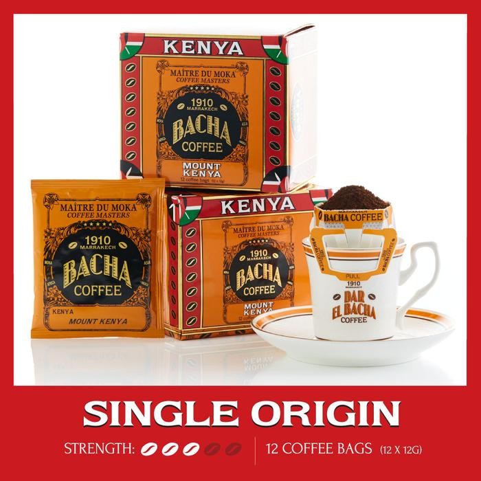 

Bacha Coffee Mount Kenya Single Origin, 100% Arabica Beans, Medium Dark Roast, x12 Individually