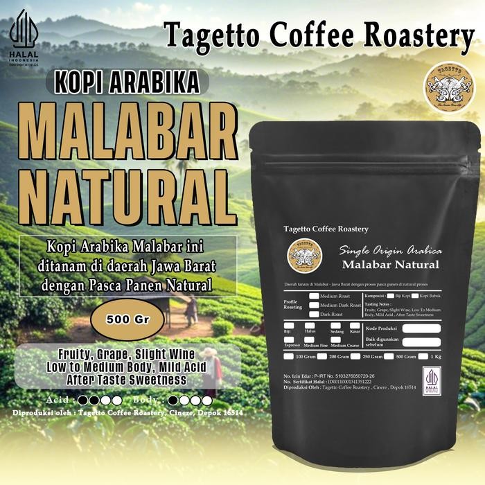 

BIJI KOPI ARABIKA MALABAR NATURAL 500GR SPECIALTY ARABICA BEAN GROUND BUBUK 500 GRAM TAGETTO COFFEE
