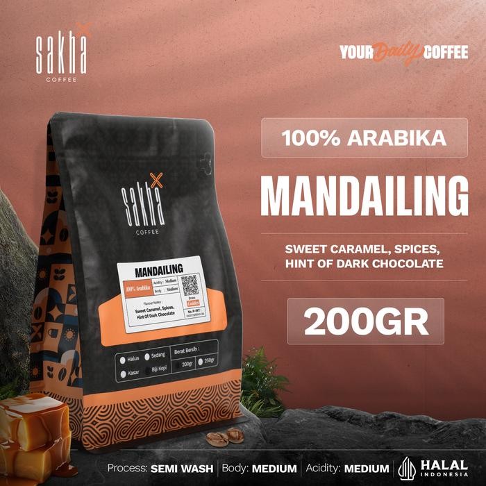 

Kopi Arabika Mandailing Mandheling Coffee Roast Bean Espresso Roasted Beans Biji Bubuk 200 Gram