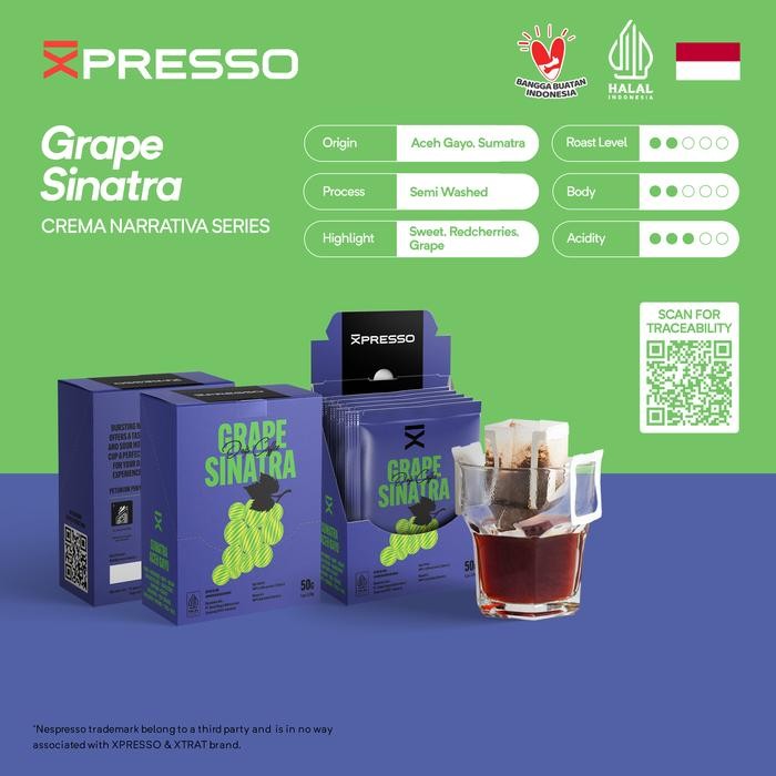 

Drip Bag Coffee Sumatra Grape Sinatra - Xpresso Kopi Drip Bag 5pcs