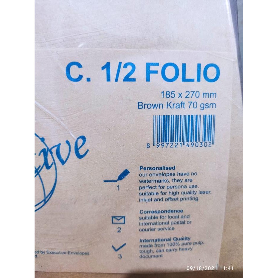 

AMPLOP COKLAT 1/2 FOLIO EXECUTIVE ( ISI 100 ) KODE 1416