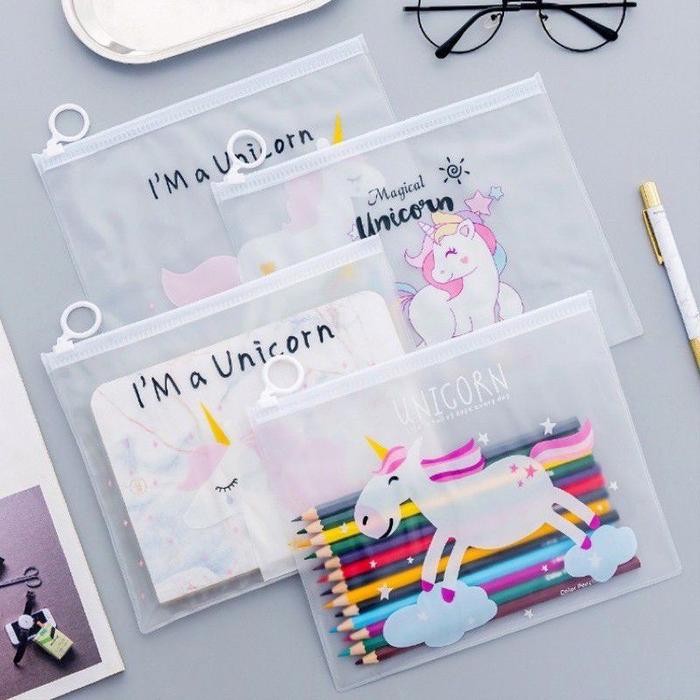 

A121-3 PCS TAS POUCH KOSMETIK UNICORN TRANSPARAN MOTIF KARAKTER UNIK MAP FILE UNICORN SERBAGUNA KODE