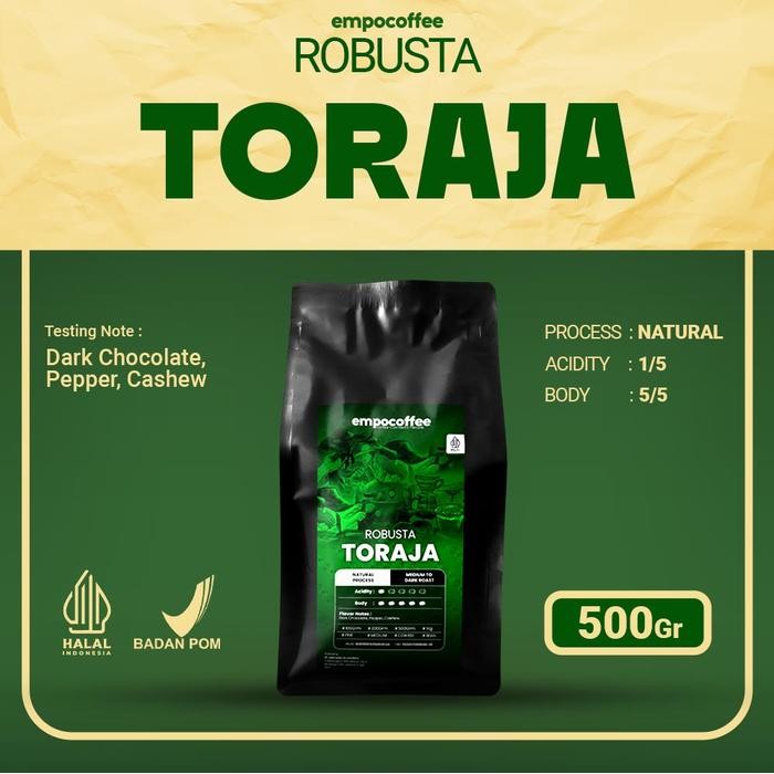

Kopi Robusta Toraja Sapan Coffee Roasted Beans Espresso Roast 500 Gram