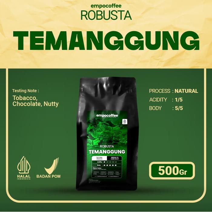 

Kopi Robusta Temanggung Java Coffee Roasted Beans Espresso Coffe 500gr