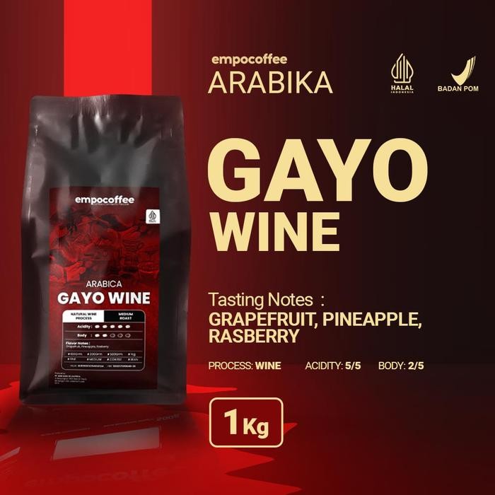 

Kopi Arabika Gayo Wine Aceh Sumatra Arabica Coffee Roasted Beans 1 Kg
