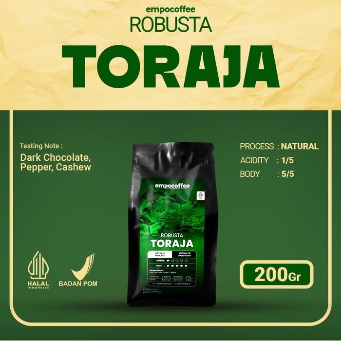 

Kopi Robusta Toraja Sapan Coffee Roasted Beans Espresso Roast 200 Gram