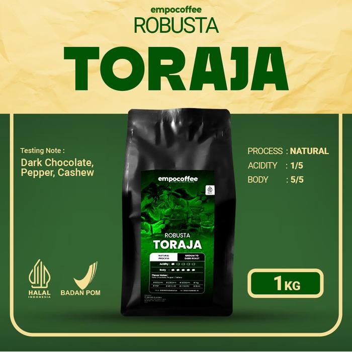 

Kopi Robusta Toraja Sapan Coffee Roasted Beans Espresso Roast Bean 1Kg