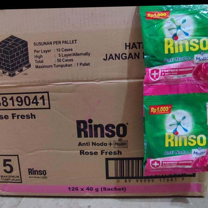 NEW PRODUK RINSO DETERGENT BUBUK SACHET 1 DUS 126 SACHET X 42GR DENOK37