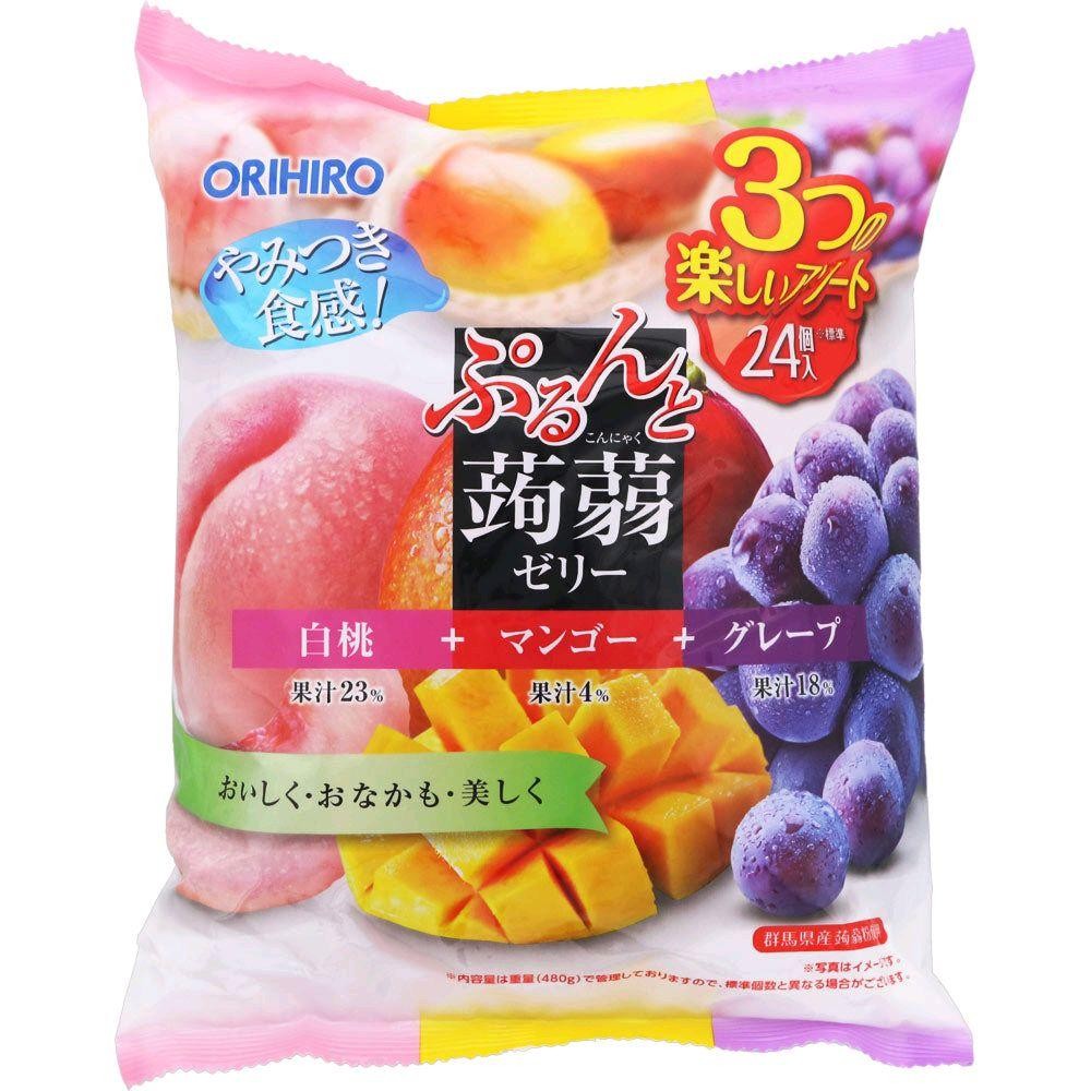 

Orihiro Purun Konnyaku Jelly Mix Fruit – 24 Sachet (Peach, Mango, Grape) permen kenyal original jepang
