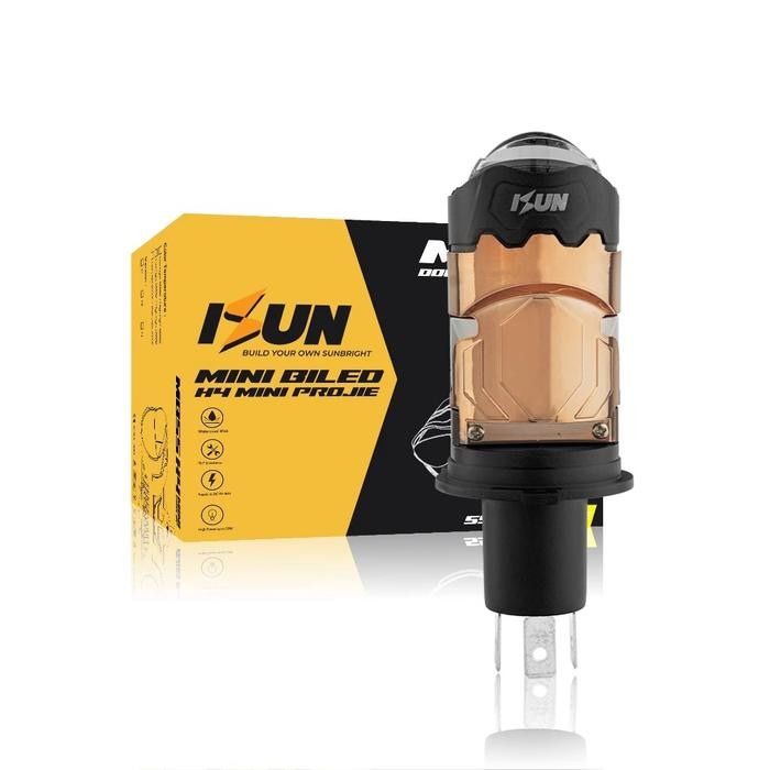 ISUN Lampu H4 Mini BILED MB55 Flat Cut Off dengan Double-Lens Laser dan Kipas Pendingin DC9-60V/50W