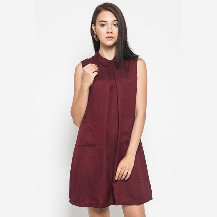 Sophistix Shirt Dress Mini dengan collar dalam warna maroon Casual Wanita Panjang Basic Simple