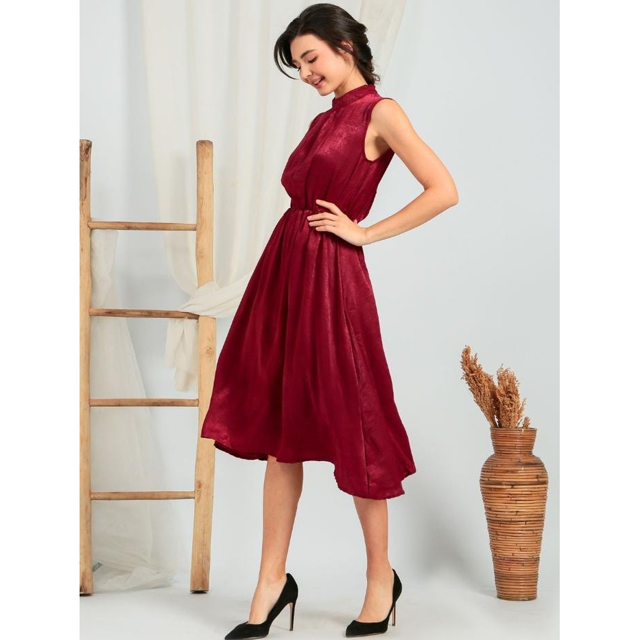 MKY Clothing Ceanna Midi Dress Highneck Polos Tanpa Lengan