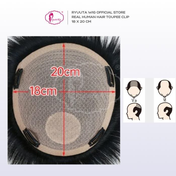 Ryuuta Wig Toupee Topper Clip Short Rambut Asli Pria Pendek 16x18 18x20 cm