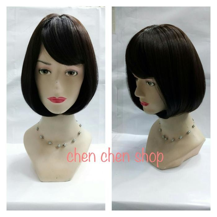 wig rambut pendek bob poni samping