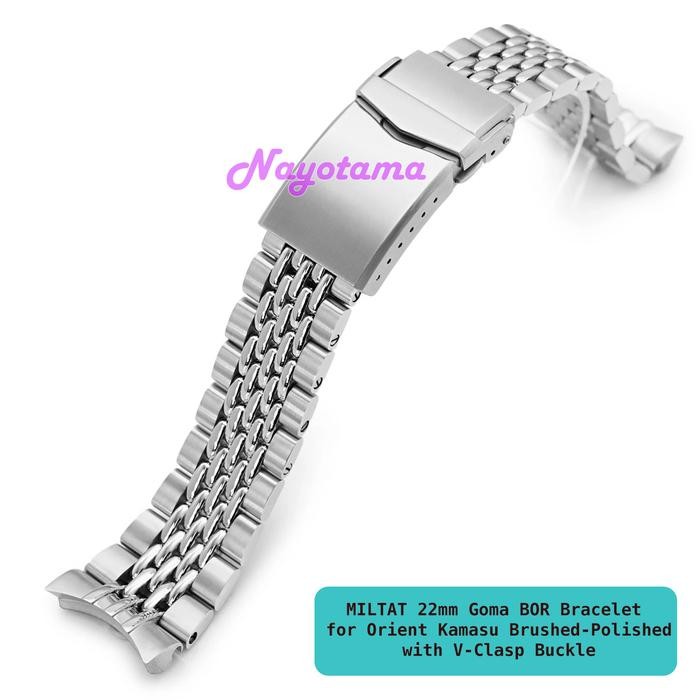22mm MILTAT Goma BOR Rantai for Orient Kamasu with V-Clasp