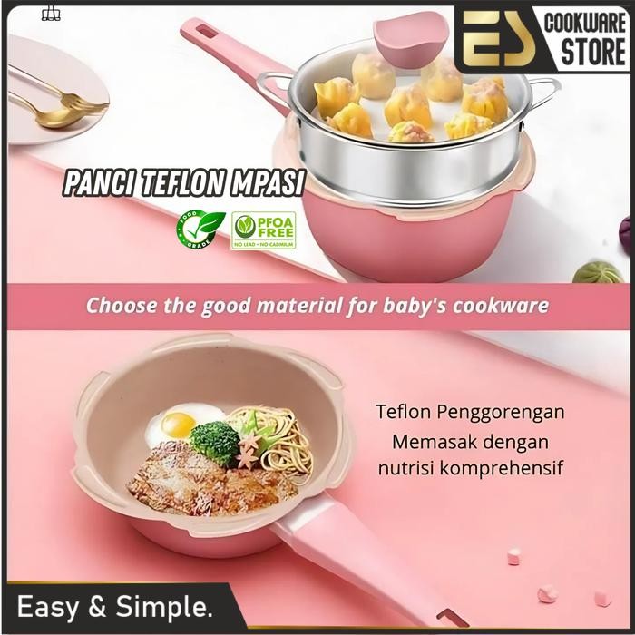 Bolde Cookware - Set Panci Mpasi 16Cm + Streamer Wajan Panci Keramik Tidak Mudah Lengket Set Isi 3