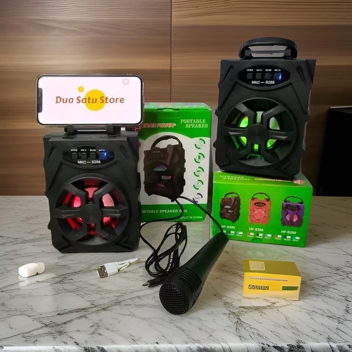 Promo Mkc Kimiso-S288 Mini Bluetooth Speaker Hf-S288 + Microphone Karaoke Wireless Led Portable