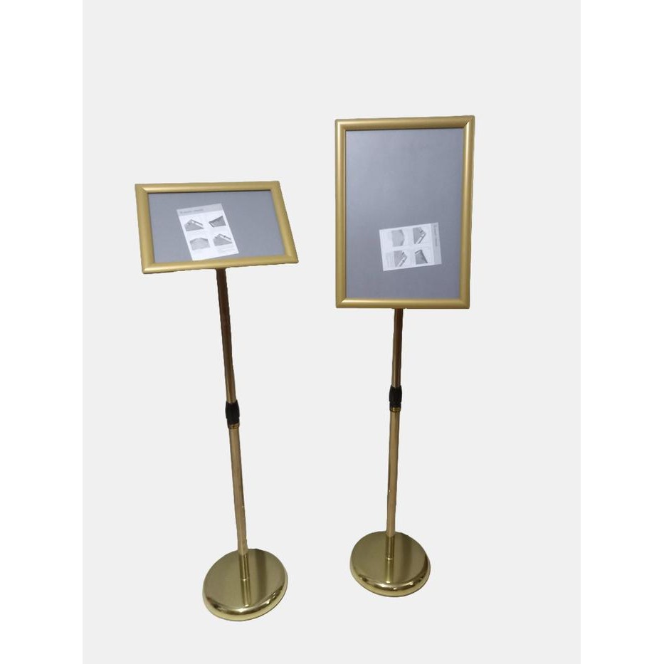 

Jual Rugi! Kensi Frame Menu Adjustable Standing Sign Holder Display A3 A4 Gold Rotatable 360 Derajat