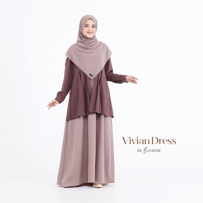 ASLI Vivian Dress Gamis Casual Panjang Basic Simple Variasi Plus Outer Dua Warna Serut Layer Syari