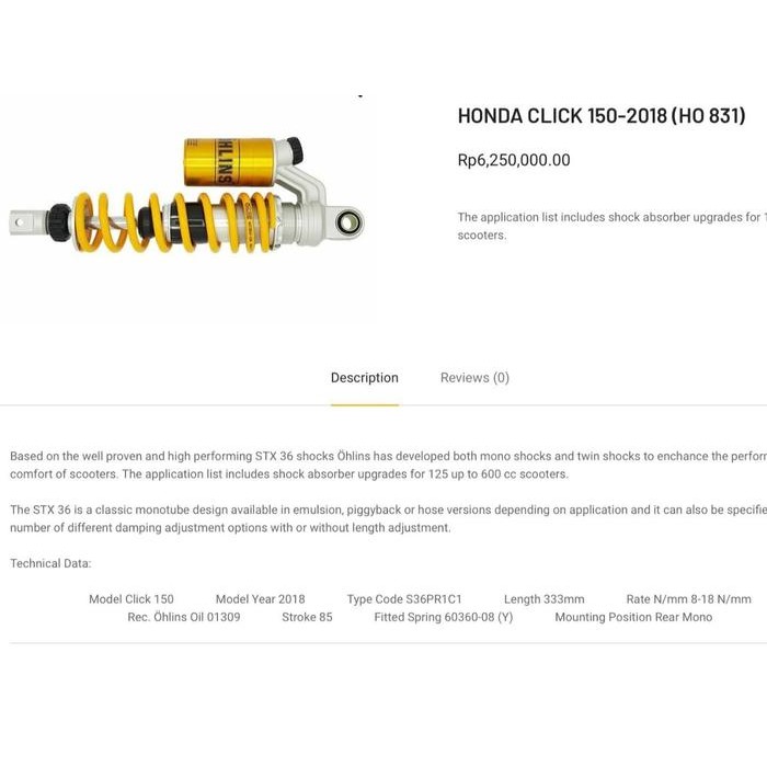 SHOCK OHLINS VARIO 150 2018 - HO831