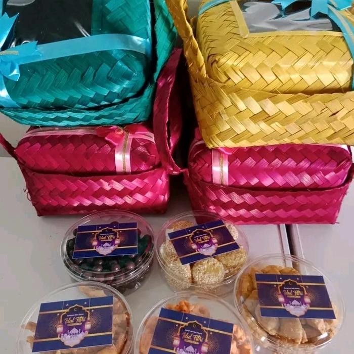 Besekraf - Besek mika 25x25 cm hias pita Besek jinjing 25x25 cm