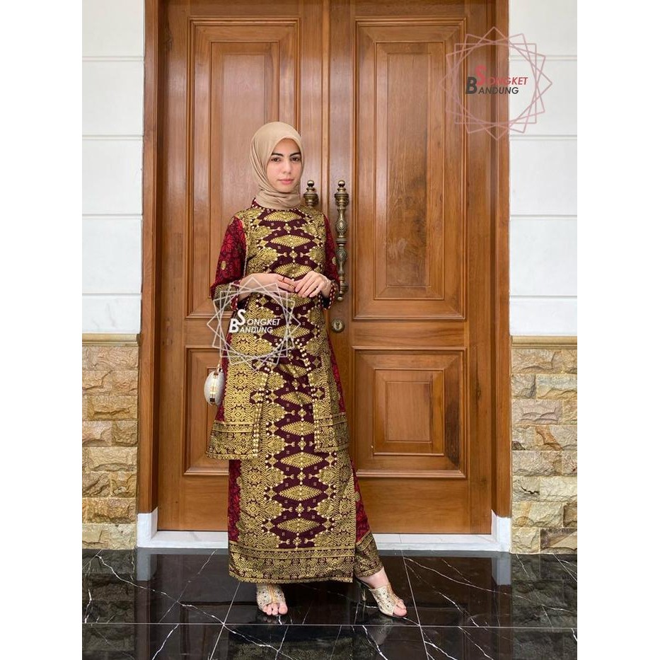 Setelan Diandra Tunik Rok Motif Songket Printing atasan baju Cewek Katun Panjang Tunik Wanita Batik