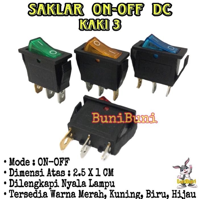 Jual Saklar On Off Piano / Switch Tombol Lampu On Off Kaki 3 Dc Untuk Mobil Motor Dengan Led