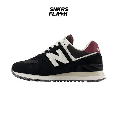 NEW BALANCE 574 Black White Burgundy Sepatu Sneakers Wanita - WL574WBE - Size 38