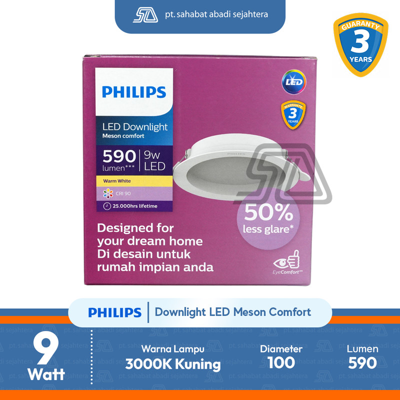 Philips Lampu LED Downlight Meson Comfort 9W D100 RC RD Kuning 3000K