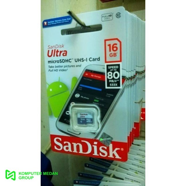Kartu Memori Hp Memory Card Microsd Sandisk Ultra 16GB 80MB/S