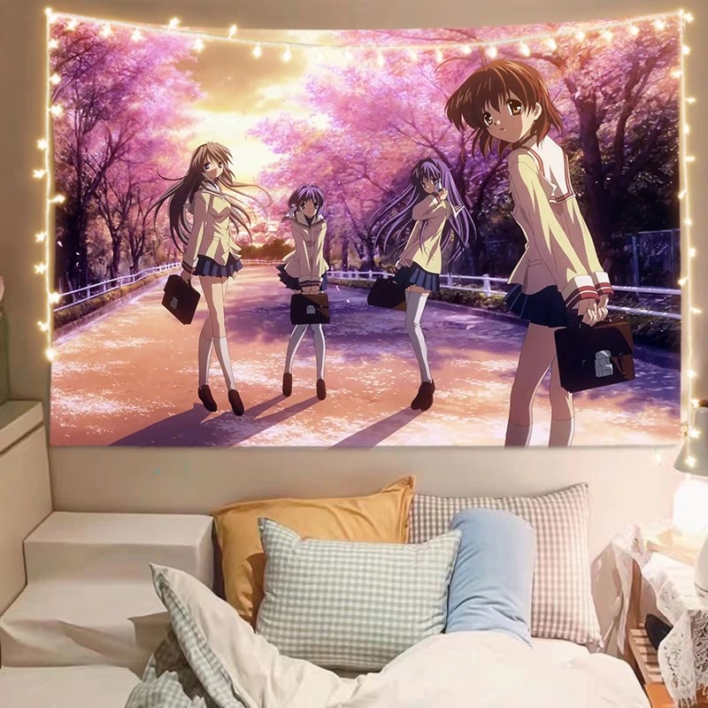 CLANNAD Anime Tapestry, Furukawa Nagisa 2D Wall Hanging Cloth, Dorm Bedroom Bedside Background Decor