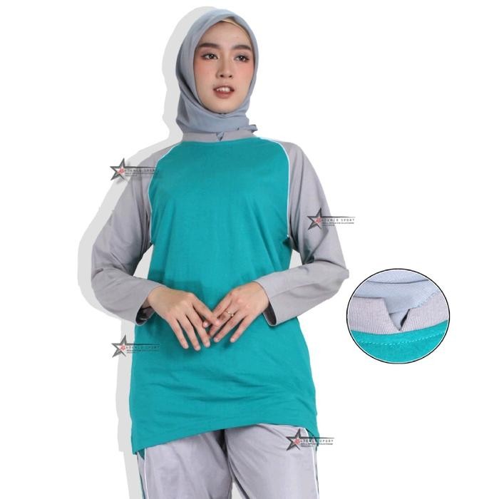 Atasan baju olahraga muslimah/atasan olahraga Muslim Panjang Kaos Wanita Polos Sport Hitam
