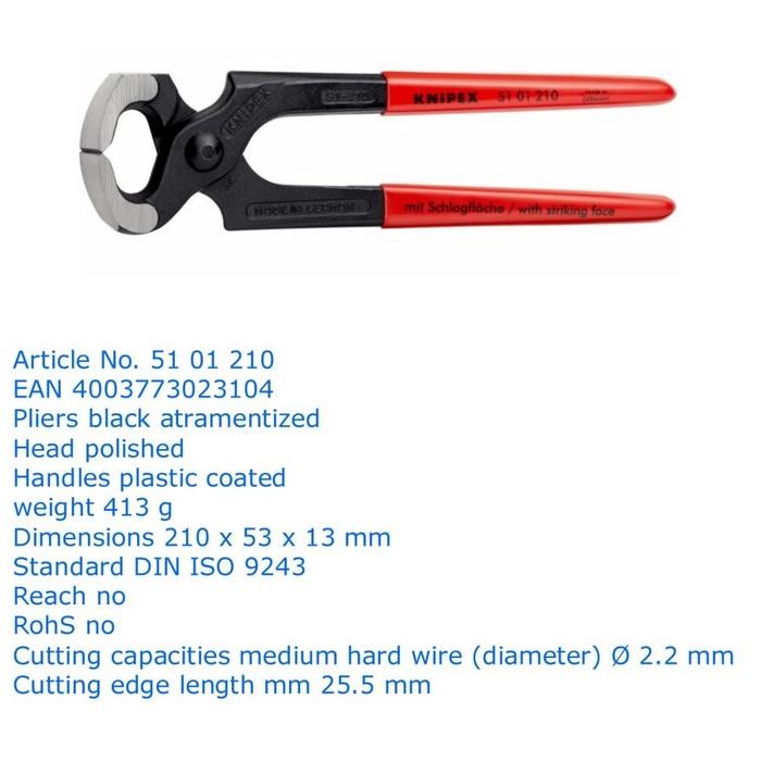 Tang Gegep Kakaktua KNIPEX 51 01 210 Hammerhead Tower Pincers