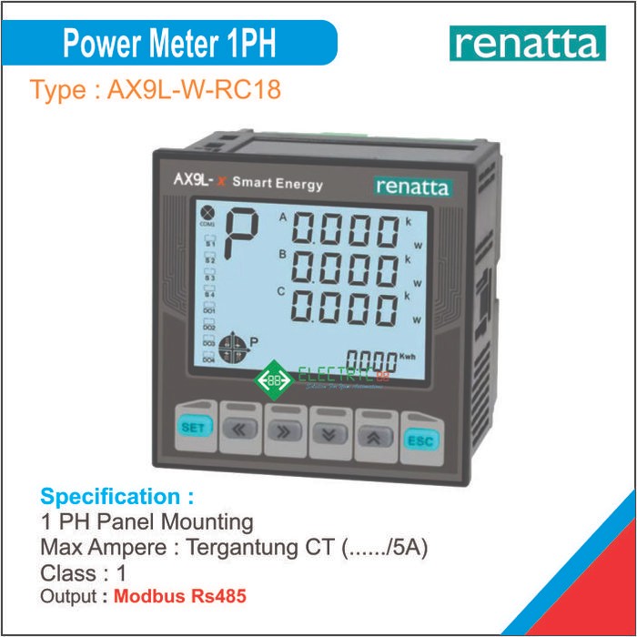 POWER METER KWH 1 PHASE MODBUS RS485 RENATTA