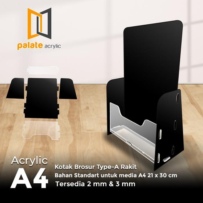 

Rak / Tempat Brosur Brochure Acrylic / Akrilik Ukuran A4 Hitam / Rakit