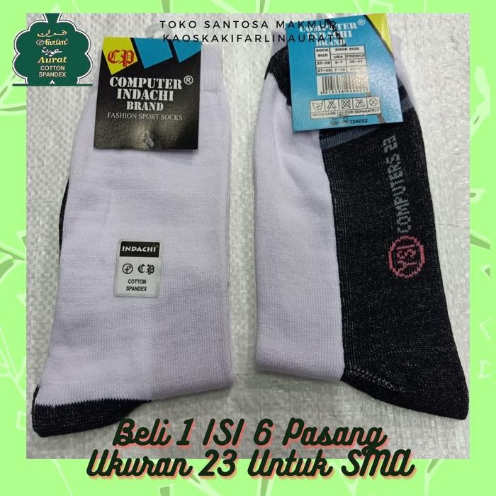 Pilihan- Kaos Kaki Hitam Putih Indachi Sekolah Sma Ukuran 23 Sebetis Grosir