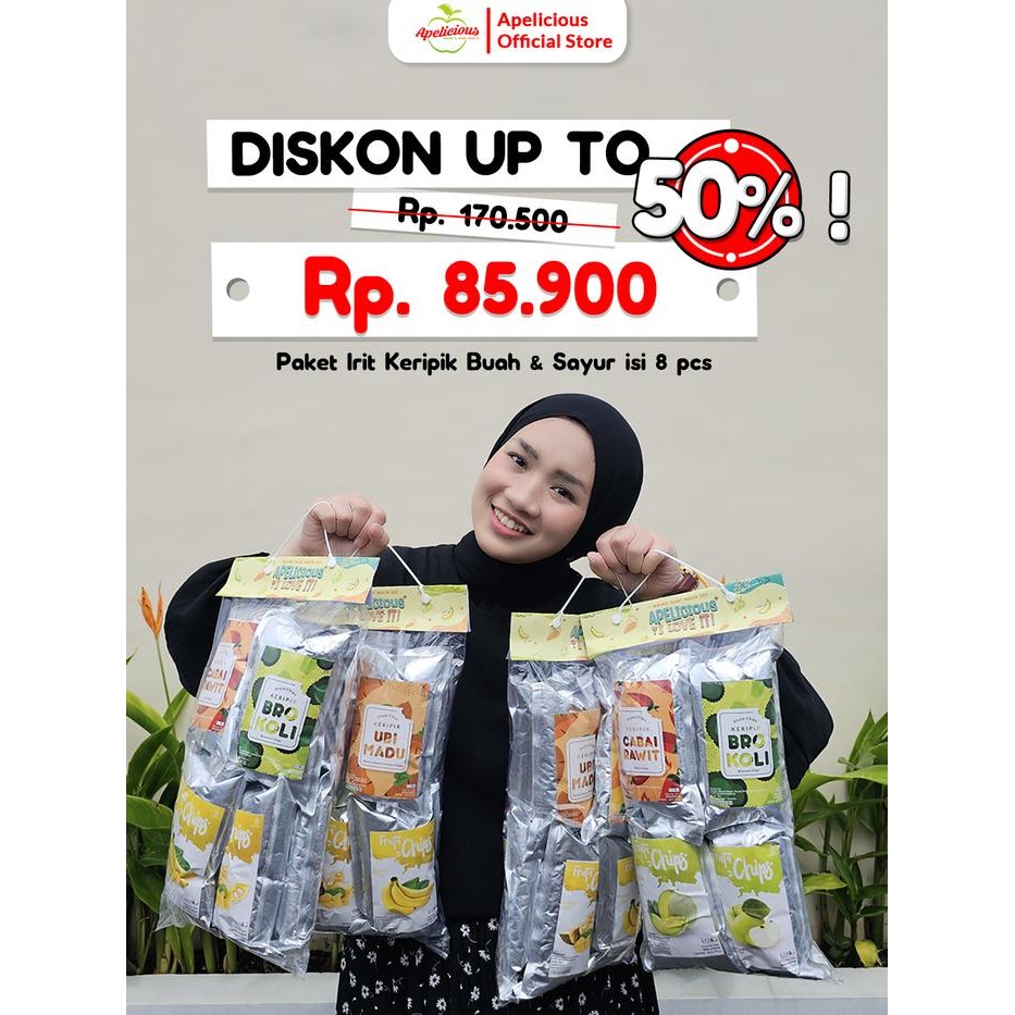 

APELICIOUS Paket Irit Keripik Buah dan Sayur Apelicious Isi 8pcs 35gr Nangka, Wortel, Brokoli, Cabai