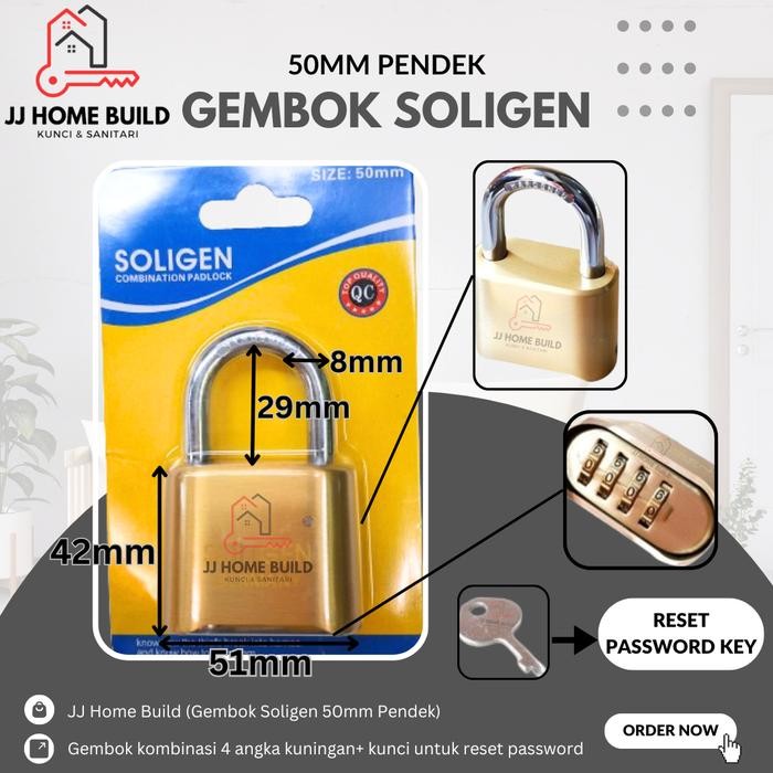 Gembok Rumah / Gembok Pagar / Gembok Nomor Soligen 50Mm Pdk Kuningan