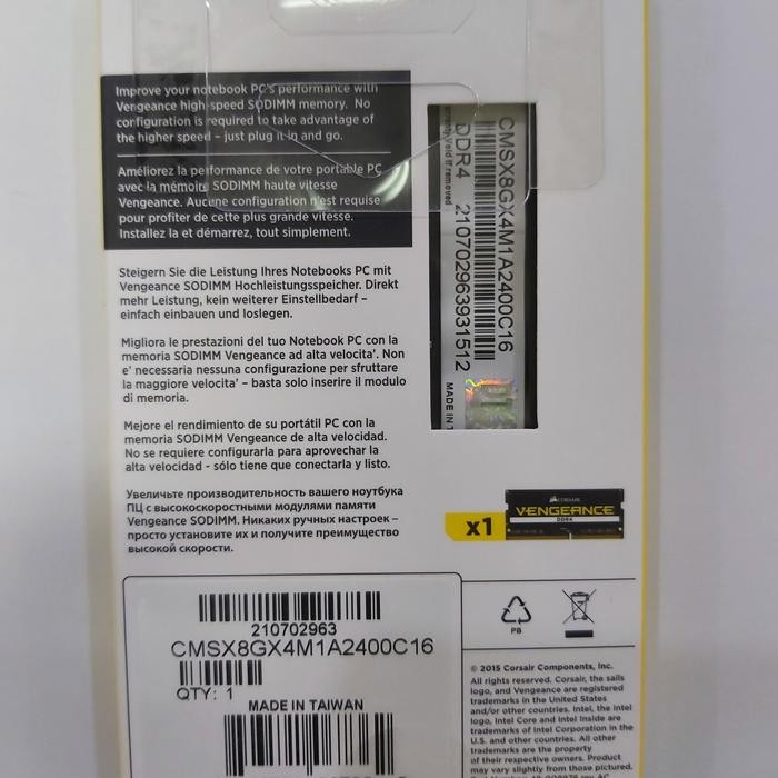 RAM LAPTOP CORSAIR VENGEANCE DDR4 8GB 2400MHZ