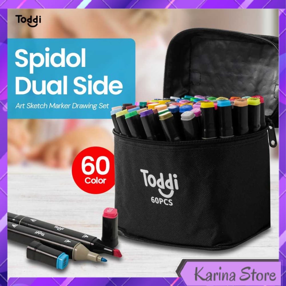 

SET SPIDOL DUAL SIDE FINE ART BRUSH PEN ART MARKER SET 60 COLOR - HL270