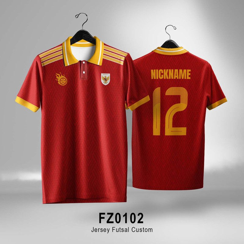 ATASAN BAJU JERSEY BOLA FUTSAL PELATIH & OFFICIAL WARNA MERAH KERAH ORANGE CUSTOM LENGAN PENDEK