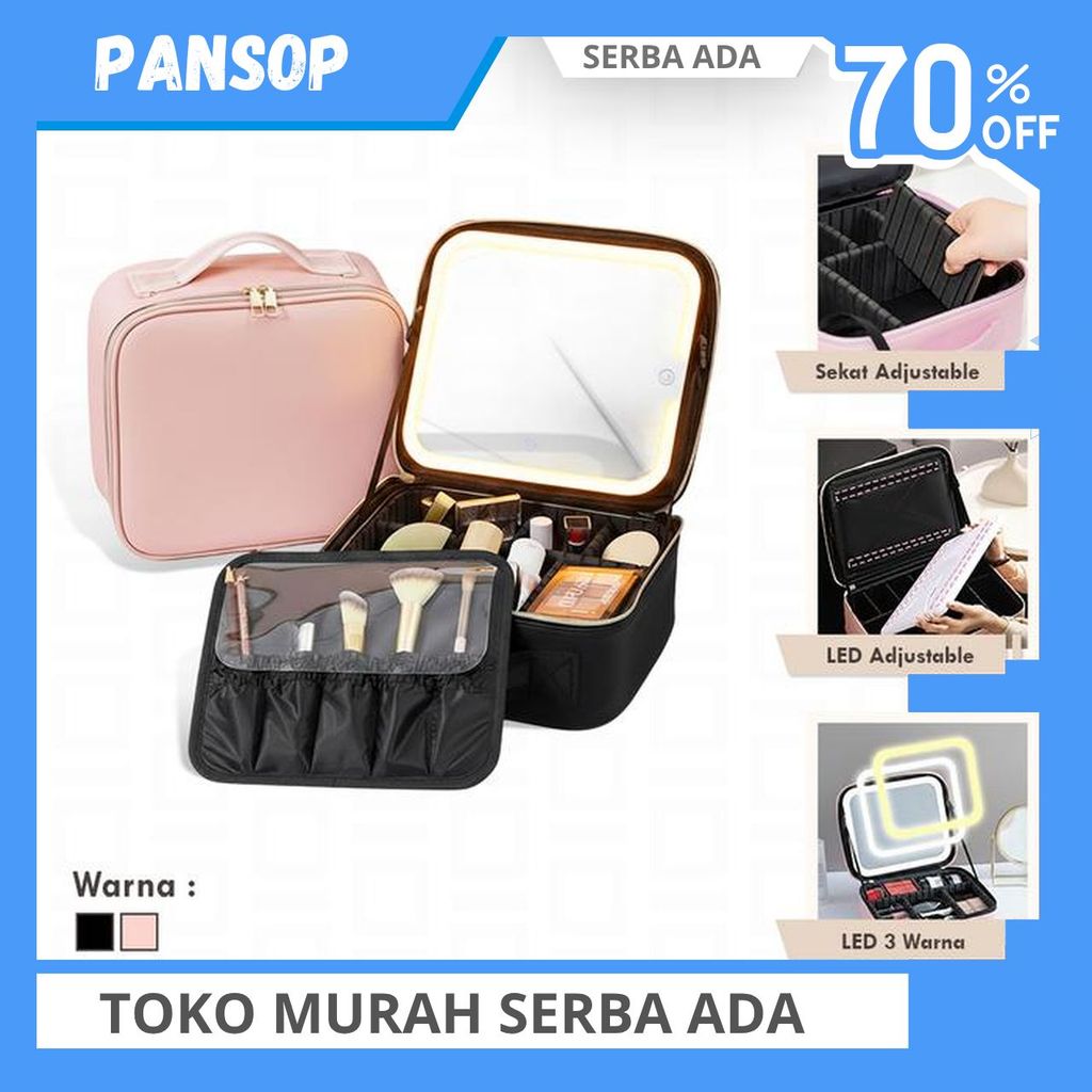 [Bisa Cod] Kotak Kosmetik Makeup Organizer Beauty Case Tas Koper Mua Makeupartist Bag Lampu Led Mirr