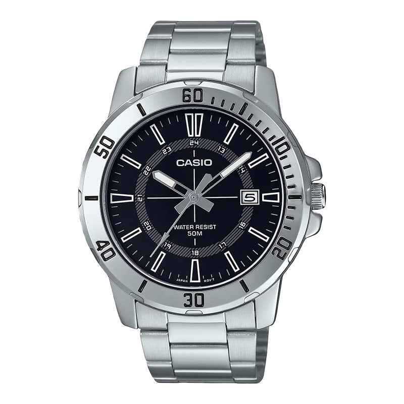 Casio General MTP-VD01D-1CVUDF Enticer Men Black Dial Stainless Steel Band