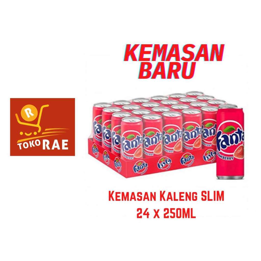 Fanta Rasa Stroberi Minuman Soda Kaleng 250 ml - Isi 24 Kaleng (1 Dus)
