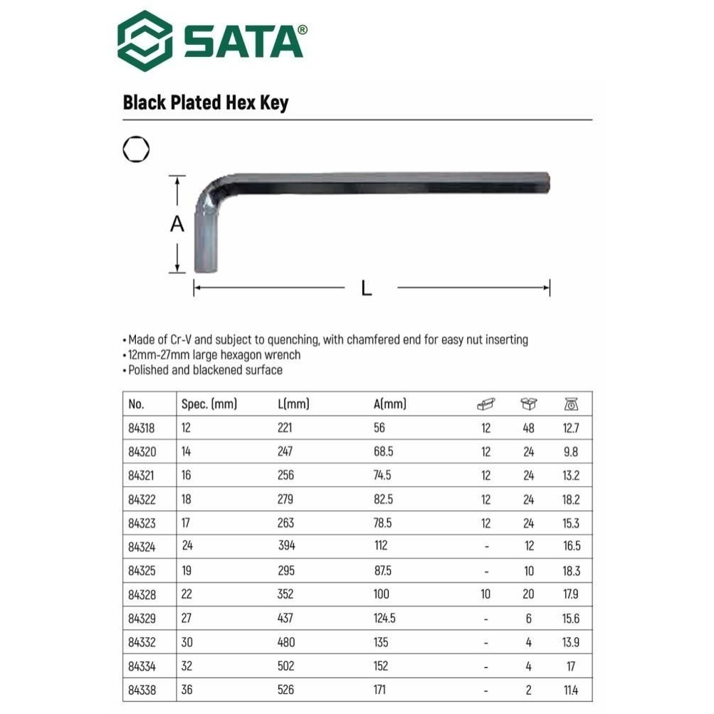 KUNCI L PENDEK 19 MM 84325 - BLACK PLATED HEX KEY 19 MM SATA