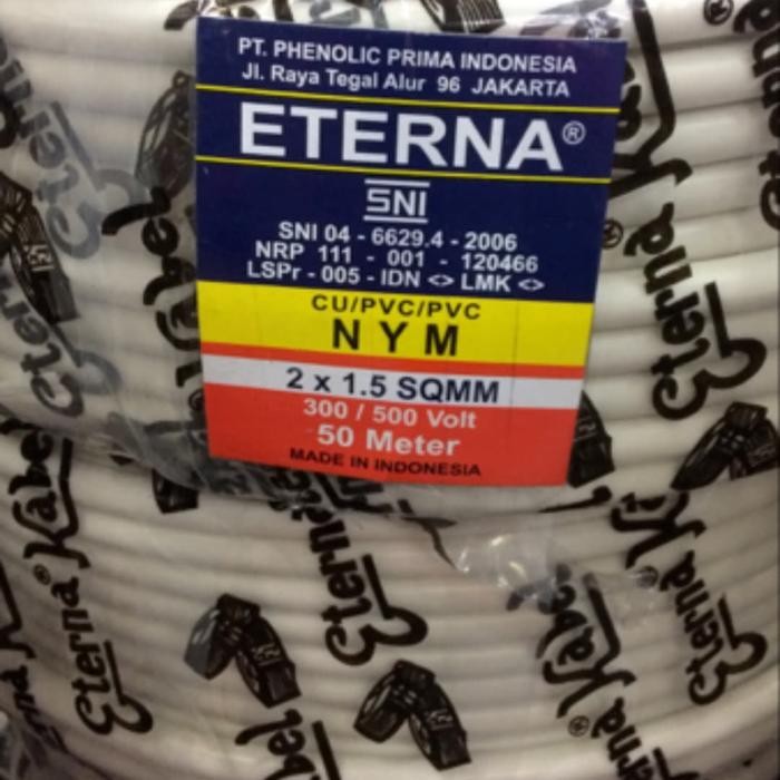 KABEL LISTRIK ETERNA 2X1,5 ROL 50 MTER/KABEL ETERNA 2X1.5 ROL SNI